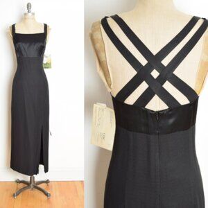 vintage 90s Y2K prom dress CDC black empire criss cross strap long maxi gown M
